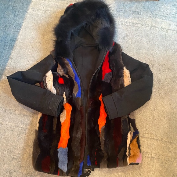 AQUA reversible fur parka Beautiful!!! XS - Picture 3 of 7